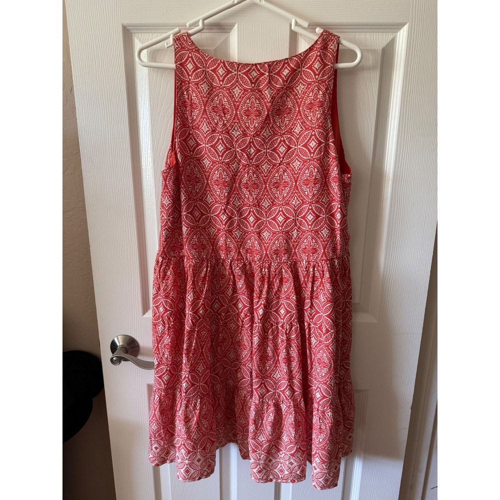 NWOT Sincerely Jules Red Geometric Print Tiered Ruffle V Neck Dress Size XL - Picture 2 of 4